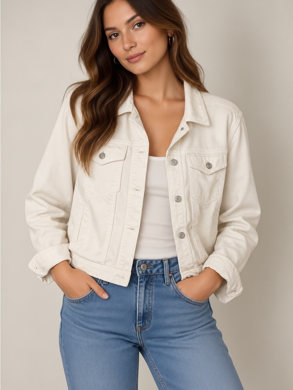 Chaps Cream Denim Jean Jacket